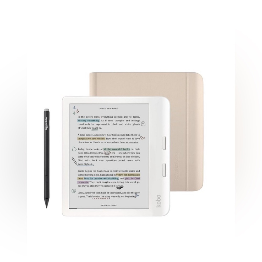 Kobo Libra Color Bundle w/ Sand Beige Case and Stylus